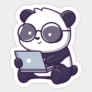 Cute panda working on laptop Sticker